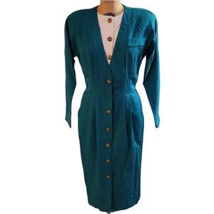 Vintage Long Sleeve Teal Pencil Dress 6